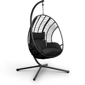 Swoods Fauteuil Suspendu Egg XXL - Chaise Suspendue avec Support - pour Int&eacute;rieur et Ext&eacute;rieur - INCL. Oreillers - Chaise Egg - Cocoon - Chaise Oeuf - Jusqu'&agrave; 150kg (Noir) (The Brand Center B.V., neuf)
