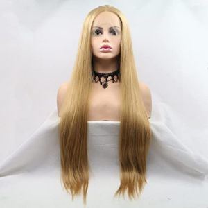 Xiweiya Perruque synth&eacute;tique longue et soyeuse avec dentelle frontale - Raie au milieu - Cheveux r&eacute;sistants &agrave; la chaleur - Pour femme - Reine des neiges - 61 cm (xiweiya wig, neuf)