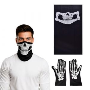 KOQAIIZ Cache Cou Moto, Cagoule Moto Homme, avec 1 Paire de Gants Skull, Masques en Forme de Tête de Mort pour Moto, Ski, Fête, Sport, Halloween, Vélo (qinhuangdaozoubingyingshangmaoyouxiangongsi, neuf)
