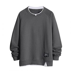 Caxndycing Sweat-shirt pour homme - Faux deux manches longues - Raglan - Sweat à manches longues - Col ras du cou - Veste de survêtement basique - Décontracté - Bloc de couleurs - Bicolore - (Aigdgoog, neuf)