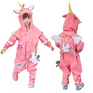 JinBei Bebe Fille Imperm&eacute;able &agrave; Capuche Combinaison de Pluie Enfant Manteau Veste Pantalon Licorne Rose 3D Anim&eacute; Cape Unisexe L&eacute;ger Rayure R&eacute;fl&eacute;chissante R&eacute;tro Randonn&eacute;e Outdoor Imperm&eacute;ables 1-2 Ans (JinBei, neuf)