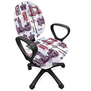 ABAKUHAUS Londres Housse pour Chaise de Bureau, Ville Repères Sketch, Couverture de Protection en Tissu Décorative Élastique, Bleu pâle Aubergine (Abakuhaus, neuf)