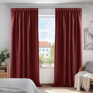 Deconovo Lot de 2 Rideau Isolant Thermique Anti Froid Chaleur Rideaux Fenetre Chambre Enfant Rideau Cuisine Salon Court Galon Fronceur 140x180cm No?l Rouge (Deconovo-Home, neuf)