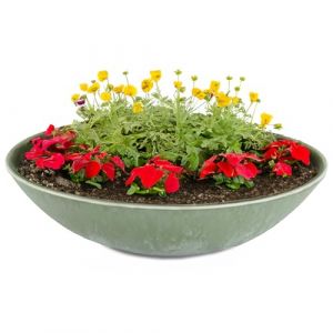 matches21 Bac à plantes résistant aux intempéries de 45 cm pour l'extérieur – Grand bol décoratif plat vert olive marbré comme bac à fleurs – Bac de jardin plat XXL pour fleurs, bonsaï ou cimetière (matches21 HOME & HOBBY, neuf)