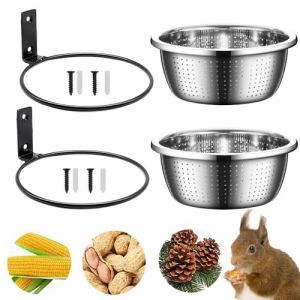 Esforzarse Lot de 2 mangeoires pour &eacute;cureuils en acier inoxydable de 22 cm avec mangeoire en m&eacute;tal amovible de 20,3 cm, pour &eacute;cureuils sauvages et mangeoires pour oiseaux avec trous de drainage, id&eacute;al (guiyangshi xinxin dianzi keji youxiangongsi, neuf)