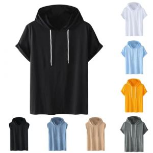 T-shirts &agrave; capuche pour homme - T-shirt d'&eacute;t&eacute; &agrave; manches courtes - Sweat &agrave; capuche sans manches - Sweat &agrave; capuche pour les loisirs - Couleur unie - Sweat &agrave; capuche surdimensionn&eacute; pour hommes - Hauts en (zhenyuanyues, neuf)