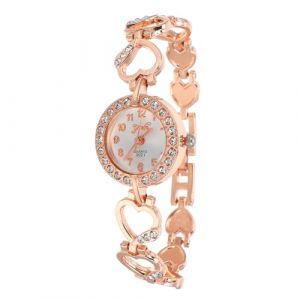 Hemobllo Montre pour femme - Analogique - Quartz - Strass - Montre tendance en forme de cœur - Pour femme - Anniversaire (or rose), doré, Bracelet (pattobold, neuf)