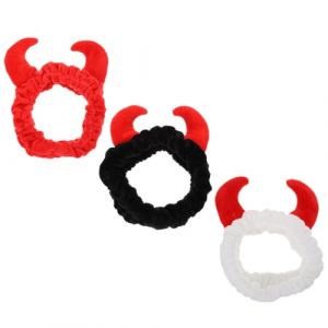 BAZEITFLOW Lot de 3 Bandeaux Cosmétiques en Corne de Bœuf Duveteux Bandeaux de Réutilisables pour Soins Peau Coiffes pour Maquillage et Lavage du Visage Couleurs Noir Rouge Blanc (KINING, neuf)
