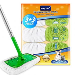 KEEPOW Lingettes Microfibres R&eacute;utilisables Compatibles avec Swiffer Balai, Chiffons en Chenille &agrave; Super Nettoyage pour Swiffer Lingettes Humides, Id&eacute;al pour Tous Types de Sols, 3+3 Pcs, 1 Sac &agrave; Linge (kebaohuanbaokj, neuf)