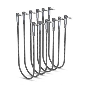 RUXELY Câbles Patch Guitare 6 Pack 60cm,Cordons d'Instrument Coudé Tricoté,Connecteur Mâle Alimentation Angle Droit Convient pour Pédales d'Effet Guitare/Basse,Jack Audio Stéréo Amplificateur (RUXELY STORE, neuf)