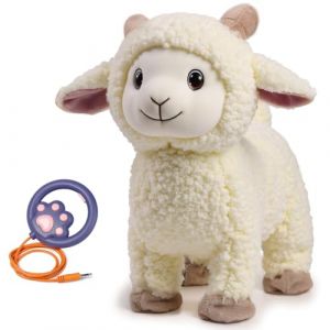 eJog Pup Mouton en Peluche Qui Marche, Agneau avec Télécommande Laisse, Électronique Interactif Jouets en Peluche Qui Chante, Bêle et Remue la Queue, Sons Réalistes Bêê, Cadeau pour Enfant (littlecute-ST, neuf)