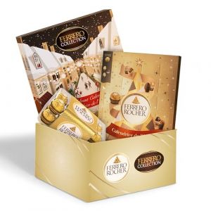 Box No&euml;l Chocolats Ferrero - Calendrier de l'Avent Ferrero Collection (256g), Calendrier Ferrero Rocher (258g), Ferrero Rocher x16 (204g) - Id&eacute;e Cadeau Chocolats &agrave; Offrir - 718g (Deligusta, neuf)