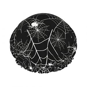 Halloween Spider Web Black Night Bonnet de douche pour les femmes Réglable Double WaterproofBathing Shower Hat Hair Protection Réutilisable Ladies Spa Salon Shower Hat (changfengZA, neuf)
