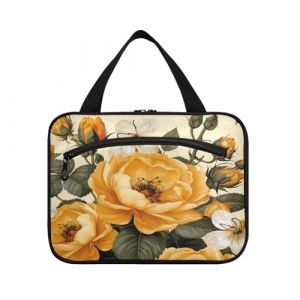 Linnyio Motif Rose Jaune Trousse de Toilette de Voyage Suspendue Maquillage,Grande Capacité Pliable Rangement Sacs de Lavage pour Femmes Filles (Linnyio, neuf)