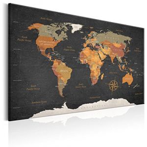 B&D XXL - Tableau en Liège Monde 90x60 cm - Tableau d'Affichage Mappemonde Cadre en Bois Grande Décoration Murale pour Bureau Maison - Carte de voyage style vintage k-C-0048-p-c (murando, neuf)