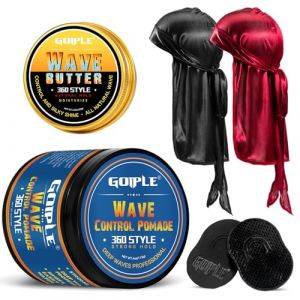 360 Wave Pomade Pommade Pour Hommes,Waves Cheveux Butter, Wave Butter pour Hommes, Brosse de Poche, Pinceau Wave Homme, Durag Satin pour Hommes Ensemble de Bonnets à Queue Extra Longue (Guangzhou Kaipuer Biotechnology Co., Ltd., neuf)