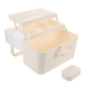 Healvian Boîte de Rangement Multifonctionnelle à Trois Couches avec Plateau Amovible Organisateur de Maquillage et Outils de Grand Volume Portable avec Poignée pour Utilisation Domestique (Le Sengyu, neuf)