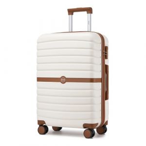 Kono Valise Rigide Valise Moyenne Valise de Voyage ABS avec 4 roulettes et Serrure 66.5x45.5x25.5 cm 62L Trolley de Voyage, Crème/Marron (Halterner Technologie GmbH, neuf)