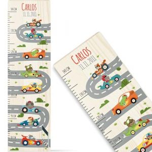 GRAVURZEILE Toise de mesure pour enfant en bois Design voiture de course Avec nom pour chambre d'enfant &Eacute;chelle mesure 80140 cm Taille 20 x 70 x 2 cm Cadeau de naissance pour fille et (GRAVURZEILE, neuf)