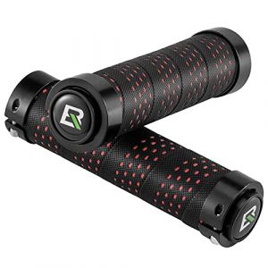 ROCKBROS Poignée de Guidon de Vélo Imperméable Poignée de Cyclisme Anti-Dérapante Poignée PU Robuste Accessoires de VTT Double Verrouillage avec Bouchon de Guidon Noir-Noir Noir-Rouge Noir-Bleu Coloré (ROCKBROS Europe, neuf)