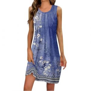 Générique Robe a Fleur Femme, Robe Courte Femme sans Manches Col Rond Robe Courte Couleur Unie Robe Chic Et Elegante Elegante Sexy Robe Boheme Dentelle Grande Robe Plage Chic Robe D'Ete Femme 3XL (Transport 10-15 jours TQBHSC, neuf)