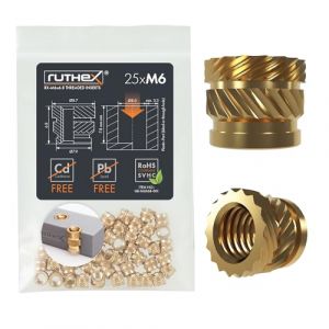 ruthex Insert fileté M6 Short – Lot de 25 douilles filetées RX-M6 x 6,8 en laiton – Écrou d'insertion stable pour pièces en plastique – Utilisable par chaleur dans des pièces d'impression 3D en (ruthex, neuf)