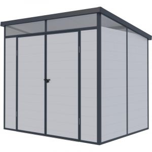 Jôbu Abri de Jardin Résine 4,10m² | Gris Clair, Toit Plat Skylight, Plancher Inclus | Structure Aluminium, Double Porte, Fenêtres Zénithales | Rangement Extérieur Robuste et sans Entretien (Mon Univers Jardin, neuf)