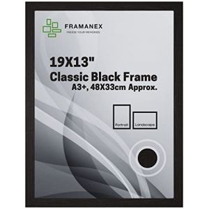 FRAMANEX Cadre photo classique, format A3+, cadre noir, finition bois, format portrait, paysage, rectangulaire, 48 x 33 cm, cadre noir, 48 x 33 cm (Cavear, neuf)