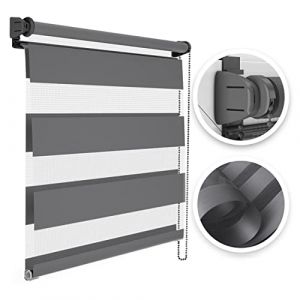 Estika Store Enrouleur Jour Nuit sans perçage - Largeur: 70 cm - Hauteur: 220 cm - Couleur: Gris - Store à enroulement, Double Tissu, pour fenêtres intérieures (Estika, neuf)
