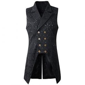 Nofonda Gilet Gothique ?ouble Rang?de Bouton, Style Steampunk, Brocart El?nt, Habit ?ueue, VTG Veste pour Homme,Noir,XL (FunHoo, neuf)