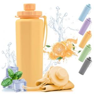 Shyllin Gourde Souple, Shilin 600 Ml Gobelet Pliable Silicone, &eacute;Tanche et Portable, Sans Bpa, Flasque Running, Adapt&eacute; Camping, Sports de Plein Air, Voyages, Bouteille Pliable Randonn&eacute;e (Jaune) (XFJIN243, neuf)