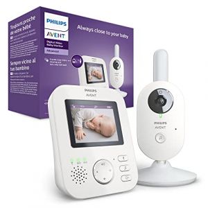 AVENT Philips Babyphone Vidéo, Écran Couleur, 100% Privé et sécurisé, 2,7 Pouces, Berceuses et Fonction Répondre à bébé, Blanc/Gris (Modèle SCD833/26) (Nimus. FR, neuf)