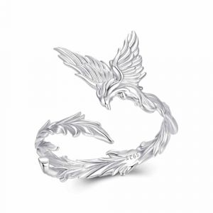 Kerraom Bague Ph&eacute;nix R&eacute;glables en Argent 925 Bague Phoenix Oriental Plaqu&eacute; Or Blanc Ajustable Bagues Ouverte Mythologique Bijoux Femme Fille Cadeau (Fanxi USA, neuf)
