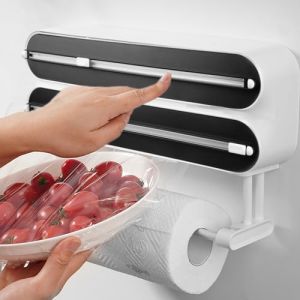 BORDEAG Distributeur 3 en 1 De Film Alimentaire: Support Mural De Cuisine Magn&eacute;tique, Coupe-Film en ABS, Distributeur Multifonctionnel Et D&eacute;rouleur pour Cuisine (Noir D4/50 M) (ShopHop Business, neuf)