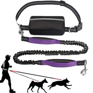 Upliftjoys Laisse pour chien mains libres avec pochette &agrave; fermeture &eacute;clair, coutures r&eacute;fl&eacute;chissantes, taille r&eacute;glable, deux poign&eacute;es rembourr&eacute;es pour la course, la marche et la randonn&eacute;e (violet (shop-Bs-service, neuf)