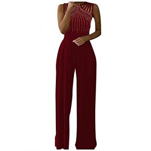 G&eacute;n&eacute;rique Combinaison Femme Chic pour soir&eacute;e Paillettes, Vetement Mode Combinaison Chic &Eacute;l&eacute;gant sans Manches &agrave; col Licou D'&eacute;t&eacute; Couleur Unie Barboteuse Jumpsuit pour Soir&eacute;e Mariage C&eacute;r&eacute;monie F&ecirc;te (XL) (FATUS, neuf)