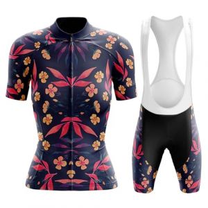 Maillot Cyclisme Femme Tenue Cycliste Été,Vêtements de Velo VTT Manche Courte MTB Jerseys et Cuissard à Bretelle avec 19D Coussin Gel,Ensemble Combinaisons de Cycling Respirant Séchage Rapide(B13,M) (DaWan-USA, neuf)