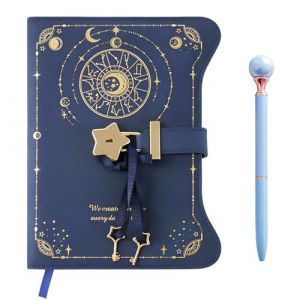 heavenlife Journal Intime Filles, B6 Carnet de Notes Cuir PU, Cahier de Voyage avec Clé +Stylo, Agenda Secret avec Cadenas en Forme de Coeur, 180/360 Feuilles pour Enfant Adult Ado (Bleu Marine) (allowreve, neuf)