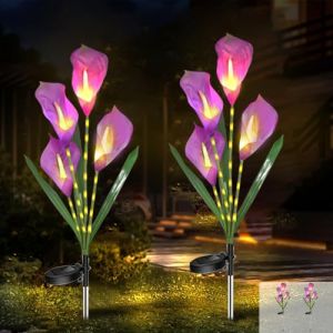 JIMACRO 2 Pcs Fleur Solaire Exterieur,32 LED Lampe Solaire Exterieur Jardin, Imperméable Decoration Jardin Pour/Chemins/Terrasse/Patio/Pelouse (Violet) (JIMACRO, neuf)