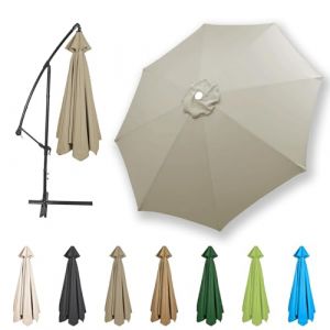 HonunGron Auvent De Remplacement pour Parasol 2,7m/3,0m/3,5m/4,0m, 6 Baleines/8 Baleines Toile De Parasol Déporté Remplacement Pour Cour,Jardin,Plage, Protection UV 50+ (Taupe,3.0m / 6 Ribs) (HonunGron, neuf)
