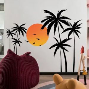 TXDAMAI Stickers Muraux Palmier Arbre Grand Autocollants Muraux Mural StickersArbre Plantes Tropicales Oiseaux pour Fen&ecirc;tre Chambre Salon Mur TV,Noir (YiYaO, neuf)
