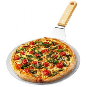 COM-FOUR® pelle à pizza en acier inoxydable - pelle à pizza et à gâteaux avec manche en bois - poussoir à pizza rond pour pizza, tarte flambée et pain (marron/argent - rond) (COM-FOUR  Vertriebs GmbH, neuf)