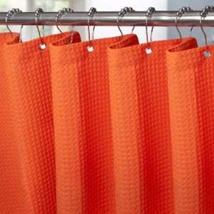 VANZAVANZU Rideau de Douche Motif Gaufre avec Anneaux en Métal Imperméable Anti-Moisissures Polyester Tissu Rideau Salle de Bain Lourd pour Baignoire Cabine de Douche - 182x214CM (Orange) (VANZAVANZU FR, neuf)