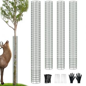 chicarry Lot de 4 Protections de Tronc d'arbre en métal de 121,9 cm avec Attaches zippées, piquets, Protection Extensible pour Tronc d'arbre Contre Les Cerfs, tondeuses, Animaux (Lot de 4) (Pu tian shi ke ye jiang mao yi you xian gong si, neuf)