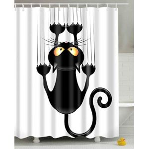 Leashy Rideau de Douche Chat Humoristique imperm&eacute;able Rideaux de Bain Tissu Textile Animaux R&eacute;sistant &agrave; la Moisissure avec des Crochets, Rideaux de Douche pour Salle de Bains 120 x 180cm (Adoriey, neuf)