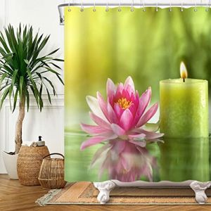 SDOTPMT 122x183cm Zen Spa Rideau de Douche Rose Lotus Fleur Aromatique Bougies Vert pour Bain Eau Th&eacute;rapie M&eacute;ditation Floral Baignoire Salle de Bains Polyester avec Crochets (SDOTPMT, neuf)