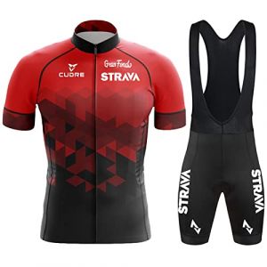 Vêtements Cyclisme Pro Homme Tenue Cycliste Manche Courte, Été Jerseys VTT et Cuissard à Bretelle avec 3D Coussin Gel, Cycling Route Respirant Séchage Rapide (7,L) (FFFF & OLFEH, neuf)