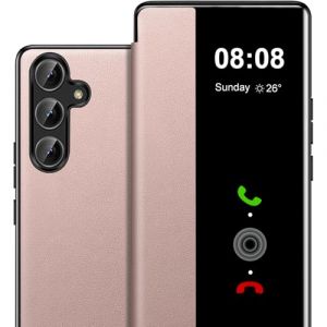 Coque pour Samsung S25 FE Clear View Cover Coque pour Samsung Galaxy S25 FE Etui &agrave; Rabat Protection Case Flip Folio Silicone TPU Antichoc Mince Douce 360 Full Body Antichoc Housse 5G (Or rose) (ZhuChuangYouSuJiaoZhiPinYouXianGongSi, neuf)