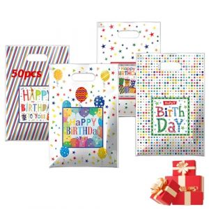 Lot de 50 Sachet Anniversaire Enfant, Sac Cadeau Anniversaire Enfant, Sachet Bonbon Garcon et Filles, Pochette Biscuit Bonbon Sac Cadeau pour F&ecirc;te No&euml;l, 16.5&times;25 cm (Anilalowbility, neuf)