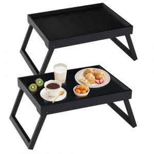 Plateau de lit en Bambou avec ieds Pliants, Plateau de Petit D&eacute;jeuner au lit, Plateau de Service pour la Cuisine, Plateau de Service, Plateau de Nourriture, Canap&eacute;, Snack (Noir) (Hengyaojiaju, neuf)